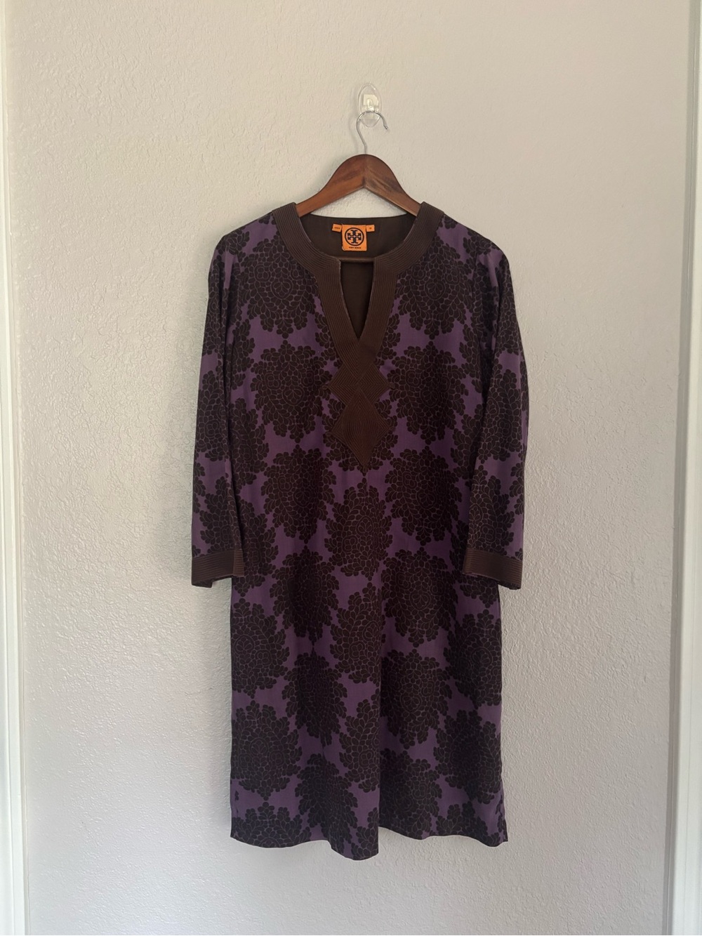 Tory Burch Tory Purple and Brown Floral Print Cotton Tunic Dress
